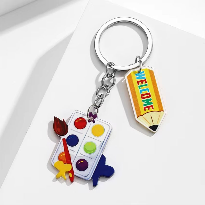 Cute Cartoon Rainbow Heart Keychain Pendant New Acrylic PVC Plastic Backpack Car Hanging Decoration Gift for Couples