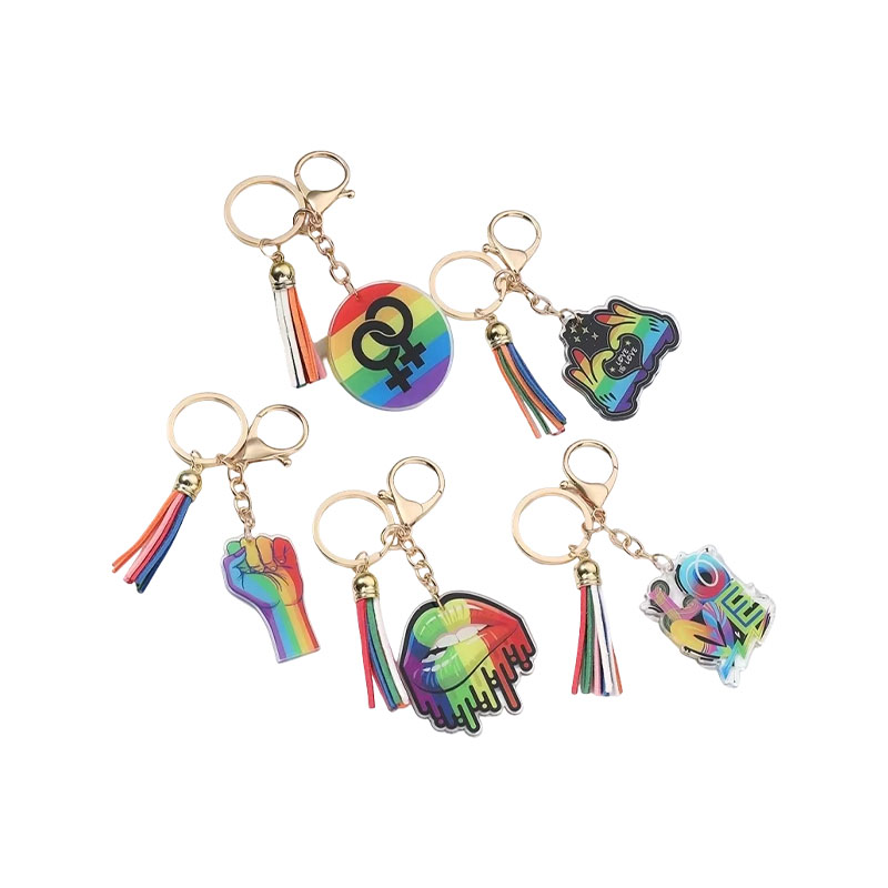 Rainbow Pride Acrylic Keychain Custom Letter Tassel Pendant