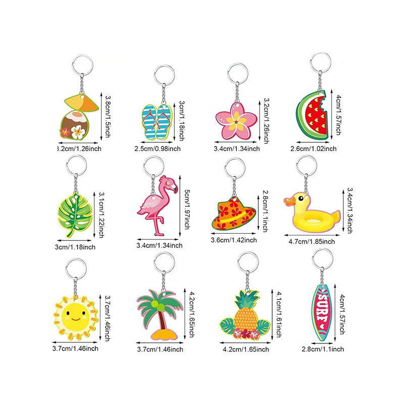 Summer Acrylic Keychains Bulk Hawaiian Luau Party Favor Flamingo Pineapple Beach Keychain Cute Tropical Hawaiian Keyring
