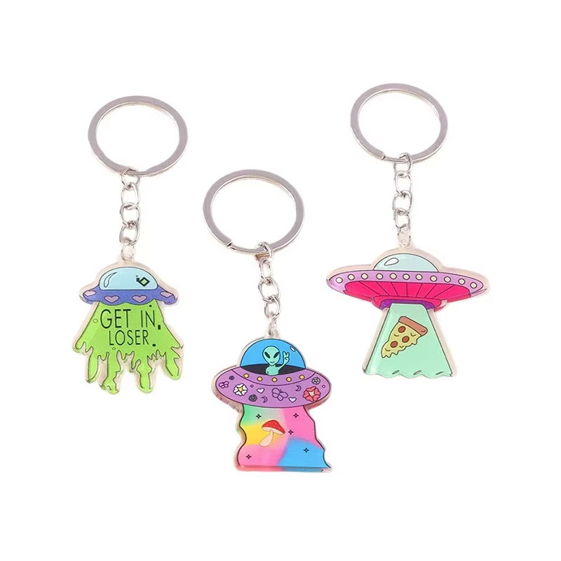 UFO Acrylic Keychain Digital Printed Zinc Alloy Design