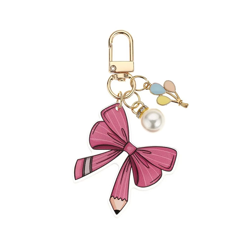 Wholesale Custom Plastic Acrylic Pencil Pearl Balloon Keychain Pendant Backpack with Custom Logo Made in China Zhejiang