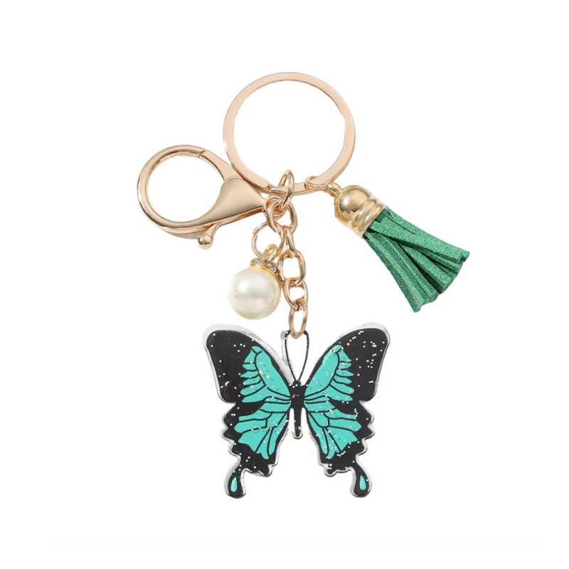 Wholesale Custom Printed Keychain Luxury Lobster Clasp Pearl Butterfly Pendant Cartoon Style Bag Car Acrylic Keychain Tassel