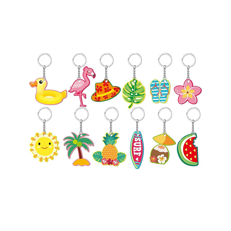 Summer Acrylic Keychains Bulk Hawaiian Luau Party Favor Flamingo Pineapple Beach Keychain Cute Tropical Hawaiian Keyring
