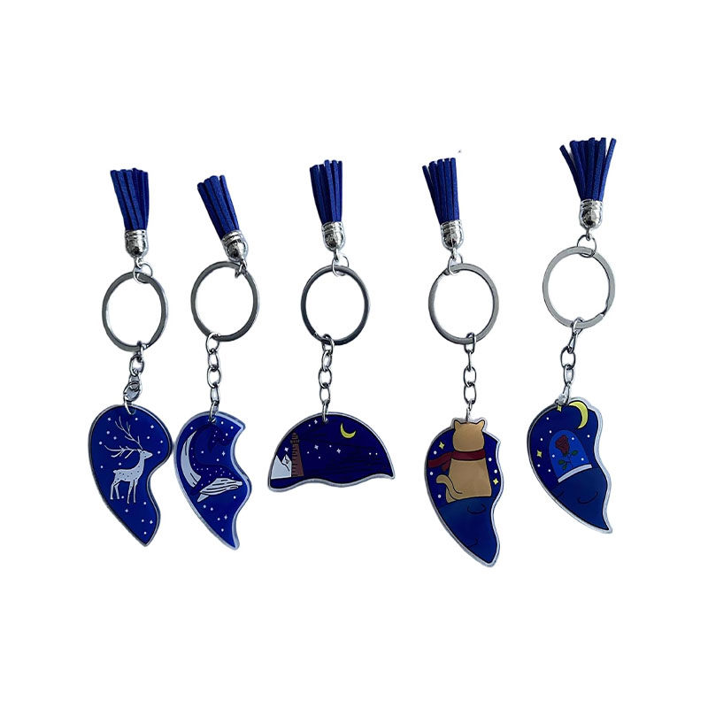 Custom Anime Heart Couple Keychain UV Printed Cartoon Style Light Plastic (Acrylic) with Magnetic Zinc Alloy Metal Type